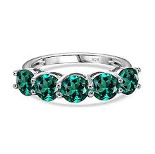 Lab-Grown Emerald 5-Stone Ring in Platinum Overlay Sterling Silver, 2.250 Ct.