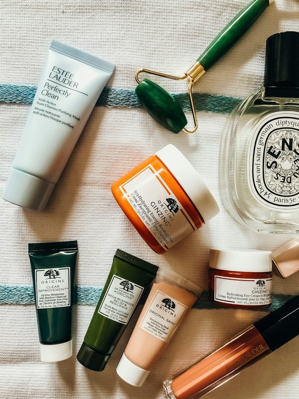 Body and face skincare flat lay photo
