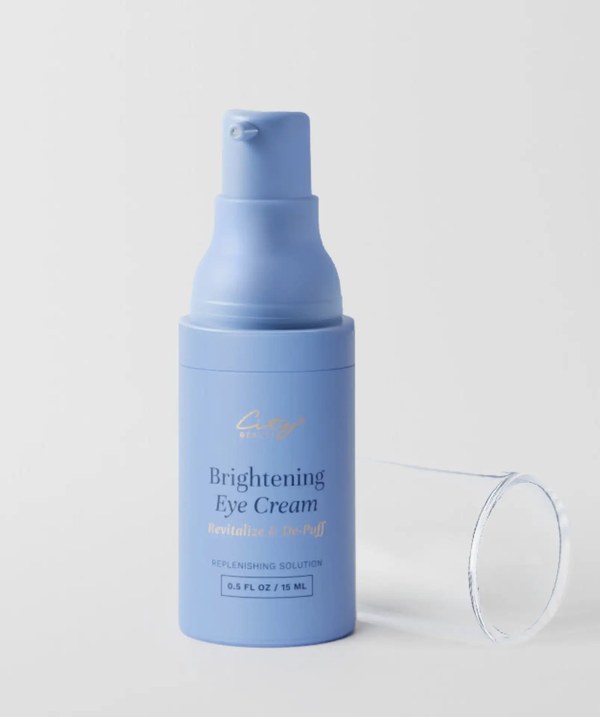 City Beauty Brightening Eye Cream pump bottle with its clear cap removed