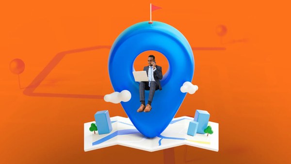 Illustration of a map pin on a folded map representing a virtual business address